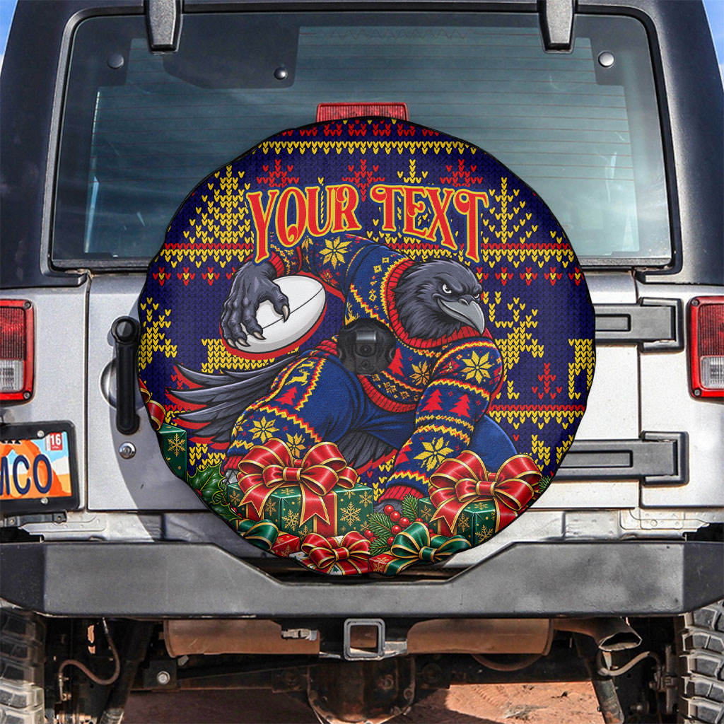 Personalized Adelaide Football Christmas Spare Tire Cover Australian Football Mascot - Ugly Xmas Pattern Festive