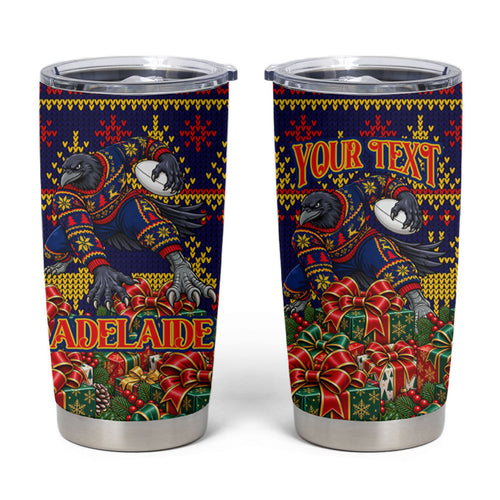 Personalized Adelaide Football Christmas Tumbler Cup Australian Football Mascot - Ugly Xmas Pattern Festive