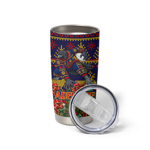 Personalized Adelaide Football Christmas Tumbler Cup Australian Football Mascot - Ugly Xmas Pattern Festive
