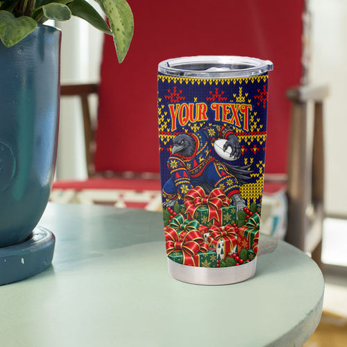 Personalized Adelaide Football Christmas Tumbler Cup Australian Football Mascot - Ugly Xmas Pattern Festive