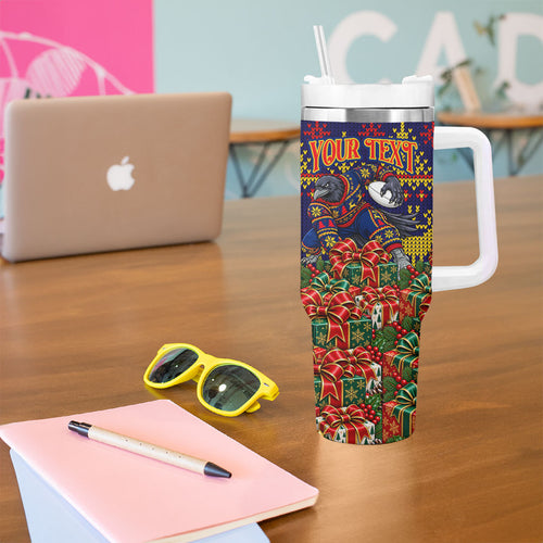 Personalized Adelaide Football Christmas Tumbler With Handle Australian Football Mascot - Ugly Xmas Pattern Festive