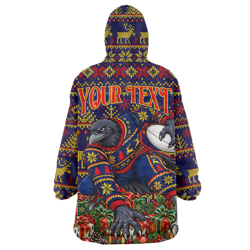 Personalized Adelaide Football Christmas Wearable Blanket Hoodie Australian Football Mascot - Ugly Xmas Pattern Festive