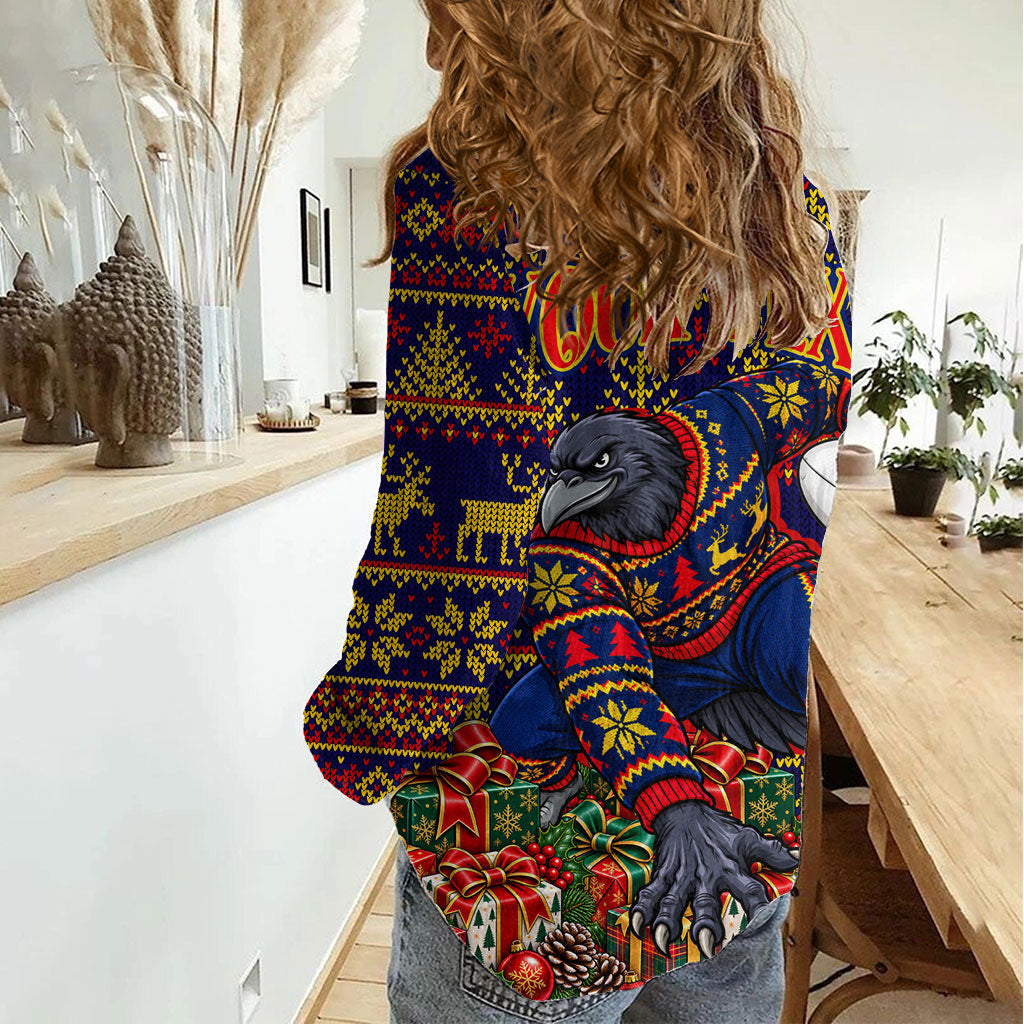 Personalized Adelaide Football Christmas Women Casual Shirt Australian Football Mascot - Ugly Xmas Pattern Festive