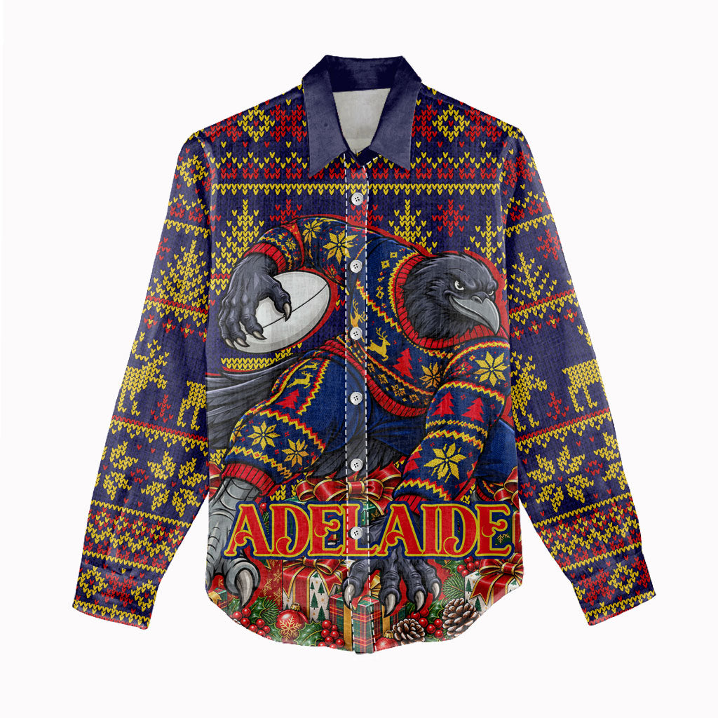 Personalized Adelaide Football Christmas Women Casual Shirt Australian Football Mascot - Ugly Xmas Pattern Festive