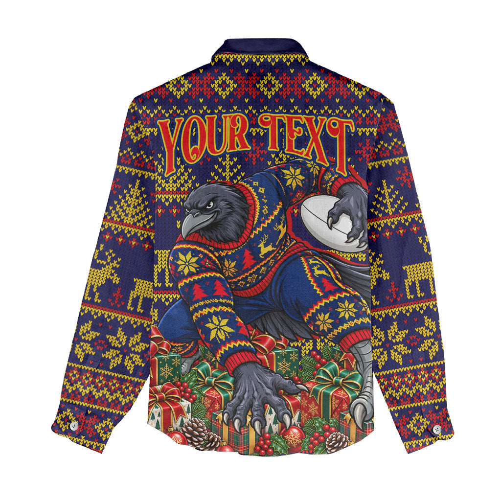Personalized Adelaide Football Christmas Women Casual Shirt Australian Football Mascot - Ugly Xmas Pattern Festive