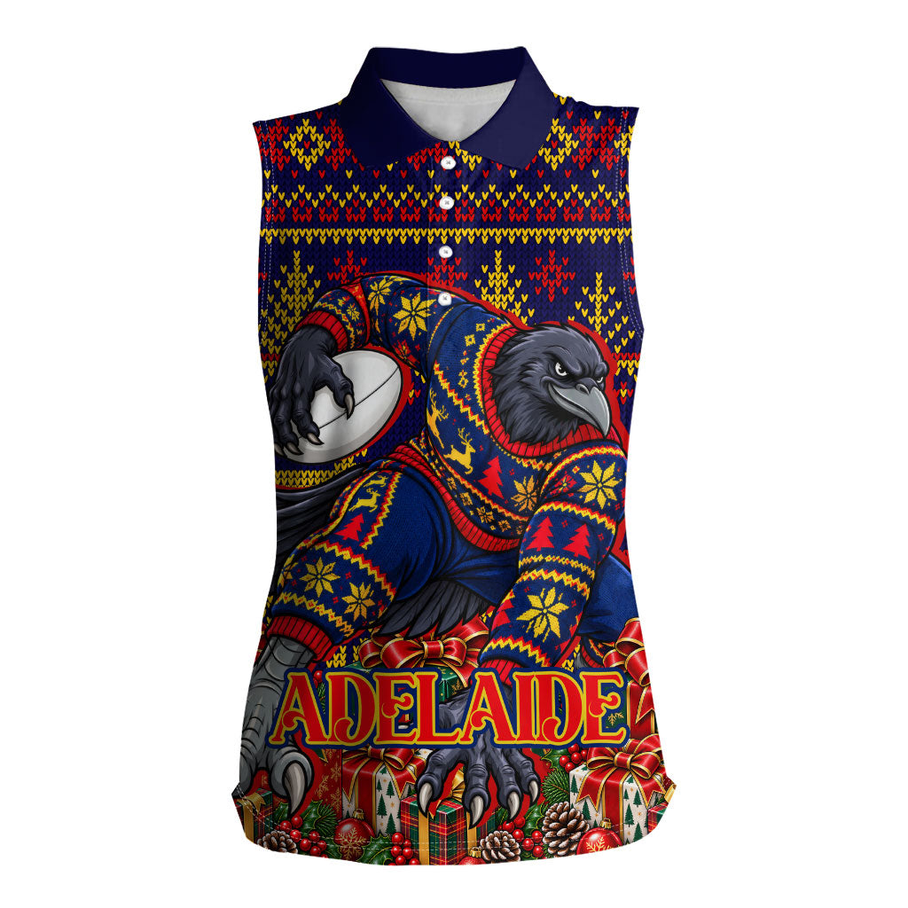 Personalized Adelaide Football Christmas Women Sleeveless Polo Shirt Australian Football Mascot - Ugly Xmas Pattern Festive