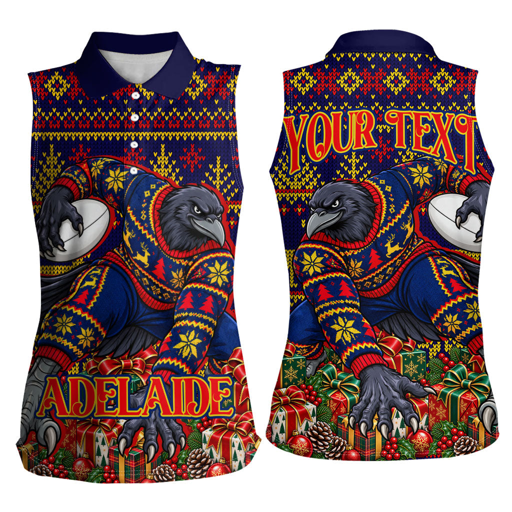 Personalized Adelaide Football Christmas Women Sleeveless Polo Shirt Australian Football Mascot - Ugly Xmas Pattern Festive