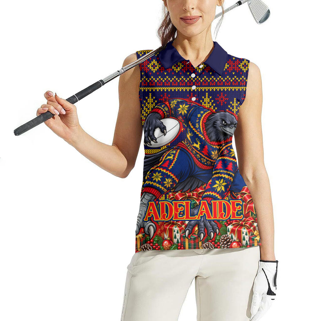 Personalized Adelaide Football Christmas Women Sleeveless Polo Shirt Australian Football Mascot - Ugly Xmas Pattern Festive