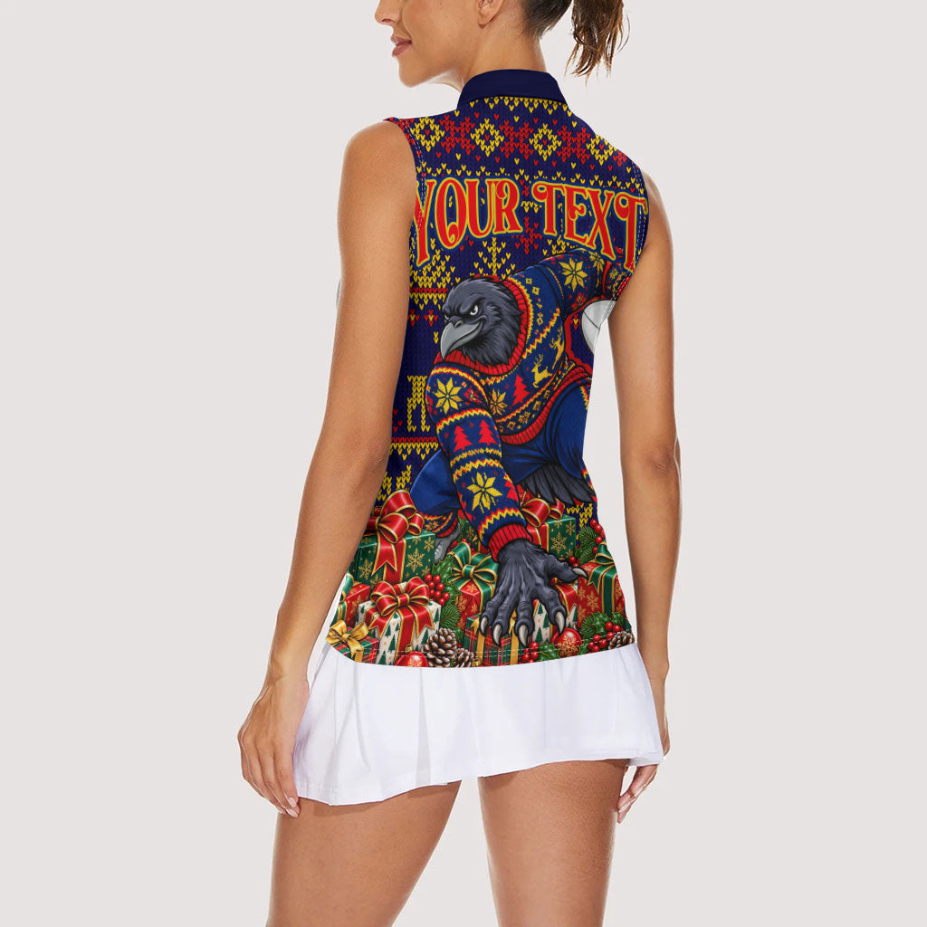 Personalized Adelaide Football Christmas Women Sleeveless Polo Shirt Australian Football Mascot - Ugly Xmas Pattern Festive