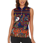 Personalized Adelaide Football Christmas Women Sleeveless Polo Shirt Australian Football Mascot - Ugly Xmas Pattern Festive