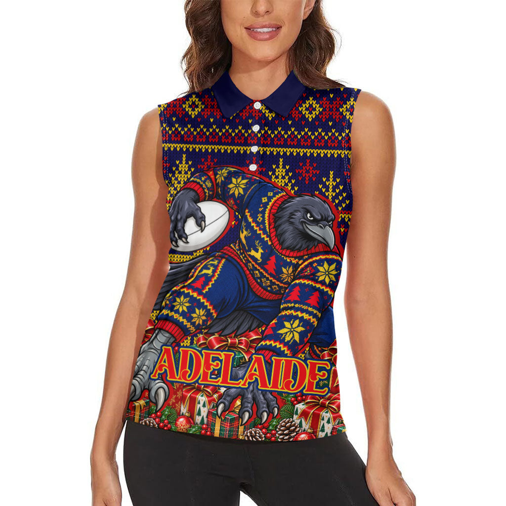 Personalized Adelaide Football Christmas Women Sleeveless Polo Shirt Australian Football Mascot - Ugly Xmas Pattern Festive
