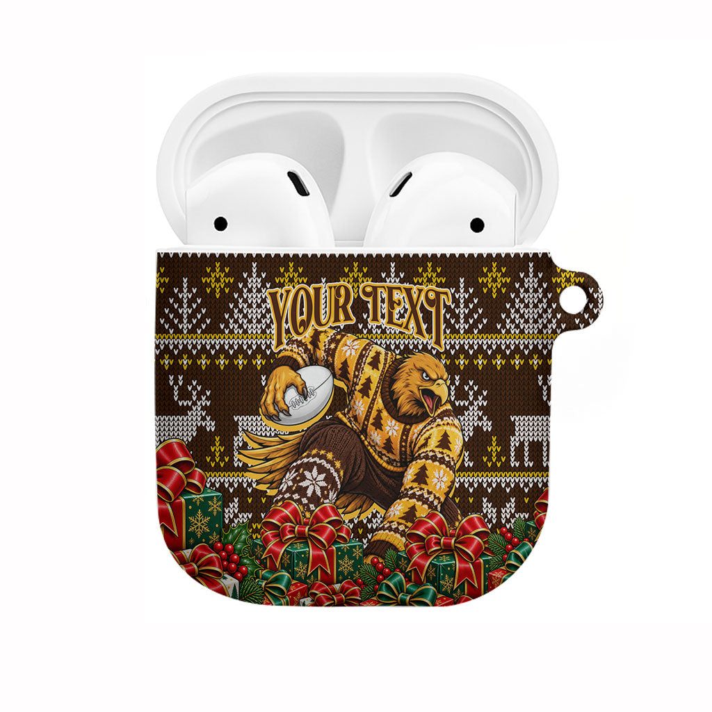 Personalized Hawks Football Christmas AirPods Case Australian Football Mascot - Ugly Xmas Pattern Festive
