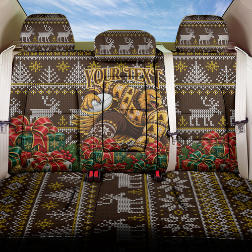 Personalized Hawks Football Christmas Back Car Seat Cover Australian Football Mascot - Ugly Xmas Pattern Festive