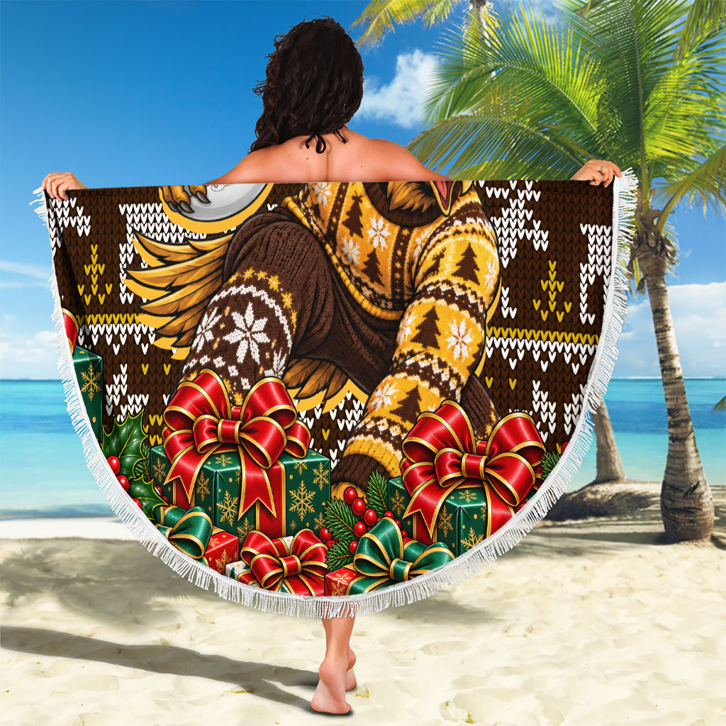 Personalized Hawks Football Christmas Beach Blanket Australian Football Mascot - Ugly Xmas Pattern Festive