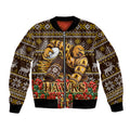 Personalized Hawks Football Christmas Bomber Jacket Australian Football Mascot - Ugly Xmas Pattern Festive