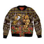 Personalized Hawks Football Christmas Bomber Jacket Australian Football Mascot - Ugly Xmas Pattern Festive