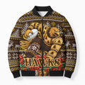 Personalized Hawks Football Christmas Bomber Puffer Jacket Australian Football Mascot - Ugly Xmas Pattern Festive