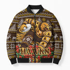Personalized Hawks Football Christmas Bomber Puffer Jacket Australian Football Mascot - Ugly Xmas Pattern Festive