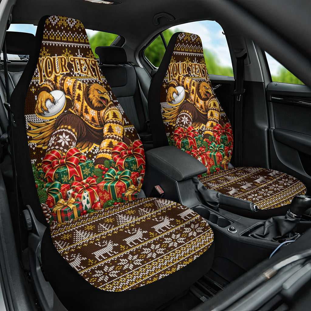 Personalized Hawks Football Christmas Car Seat Cover Australian Football Mascot - Ugly Xmas Pattern Festive