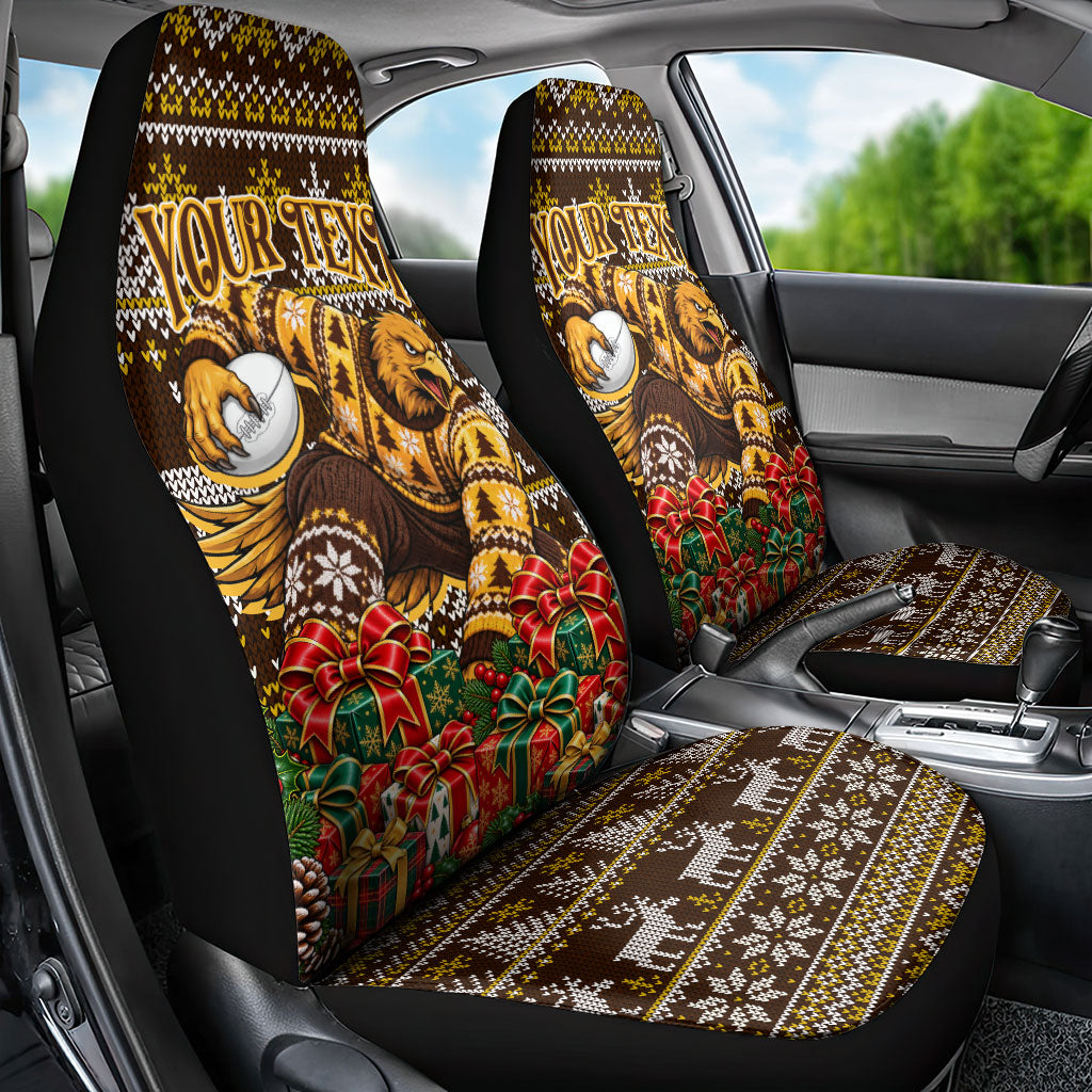 Personalized Hawks Football Christmas Car Seat Cover Australian Football Mascot - Ugly Xmas Pattern Festive