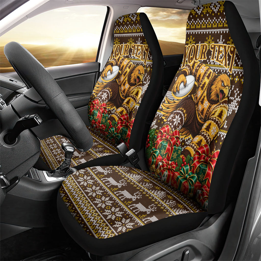 Personalized Hawks Football Christmas Car Seat Cover Australian Football Mascot - Ugly Xmas Pattern Festive