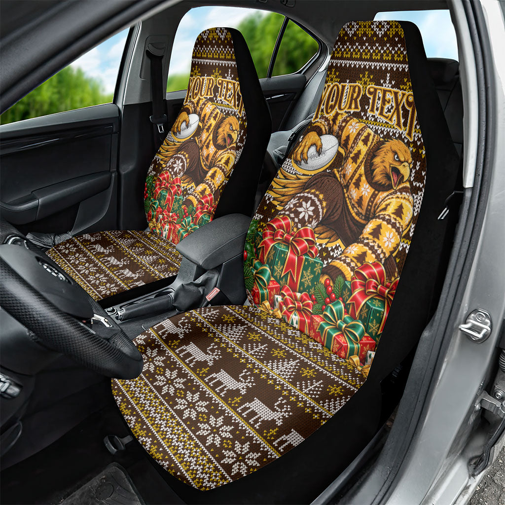 Personalized Hawks Football Christmas Car Seat Cover Australian Football Mascot - Ugly Xmas Pattern Festive