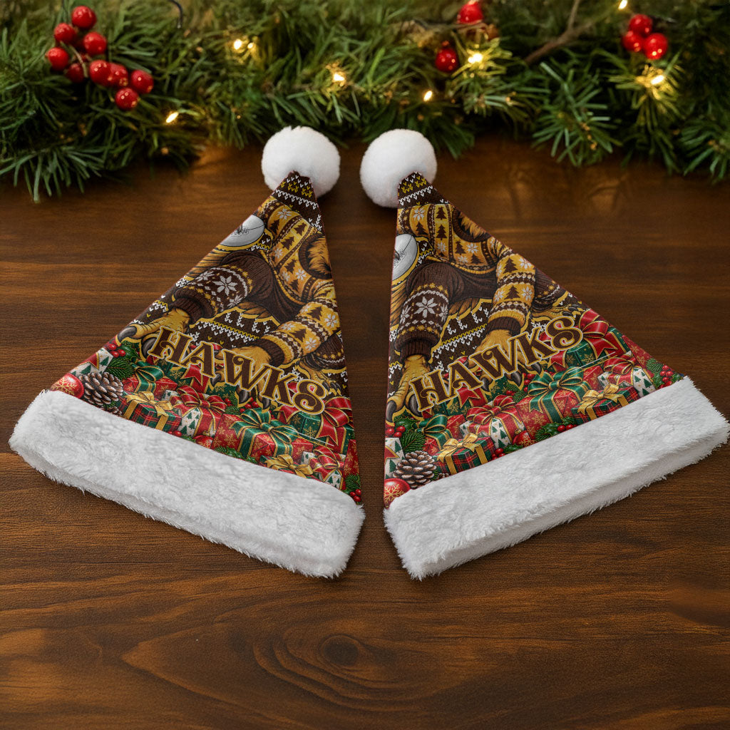 Hawks Football Christmas Santa Hat Australian Football Mascot - Ugly Xmas Pattern Festive