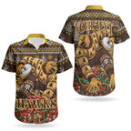 Personalized Hawks Football Christmas Couples Matching Off Shoulder Maxi Dress and Hawaiian Shirt Australian Football Mascot - Ugly Xmas Pattern Festive