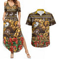 Personalized Hawks Football Christmas Couples Matching Summer Maxi Dress and Hawaiian Shirt Australian Football Mascot - Ugly Xmas Pattern Festive