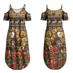 Personalized Hawks Football Christmas Couples Matching Summer Maxi Dress and Hawaiian Shirt Australian Football Mascot - Ugly Xmas Pattern Festive