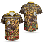 Personalized Hawks Football Christmas Couples Matching Tank Maxi Dress and Hawaiian Shirt Australian Football Mascot - Ugly Xmas Pattern Festive
