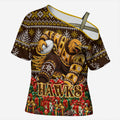 Personalized Hawks Football Christmas Cross Shoulder Shirt Australian Football Mascot - Ugly Xmas Pattern Festive