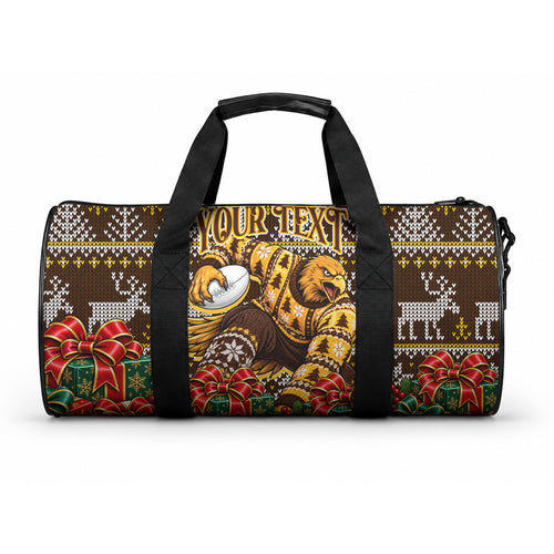 Personalized Hawks Football Christmas Duffle Bag Australian Football Mascot - Ugly Xmas Pattern Festive
