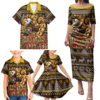 Personalized Hawks Football Christmas Family Matching Puletasi and Hawaiian Shirt Australian Football Mascot - Ugly Xmas Pattern Festive