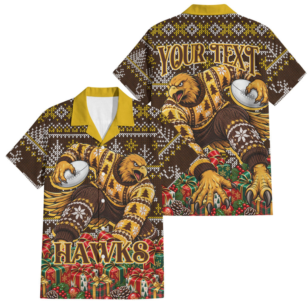 Personalized Hawks Football Christmas Family Matching Puletasi and Hawaiian Shirt Australian Football Mascot - Ugly Xmas Pattern Festive