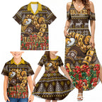 Personalized Hawks Football Christmas Family Matching Summer Maxi Dress and Hawaiian Shirt Australian Football Mascot - Ugly Xmas Pattern Festive