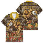 Personalized Hawks Football Christmas Family Matching Summer Maxi Dress and Hawaiian Shirt Australian Football Mascot - Ugly Xmas Pattern Festive