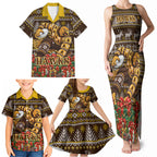 Personalized Hawks Football Christmas Family Matching Tank Maxi Dress and Hawaiian Shirt Australian Football Mascot - Ugly Xmas Pattern Festive