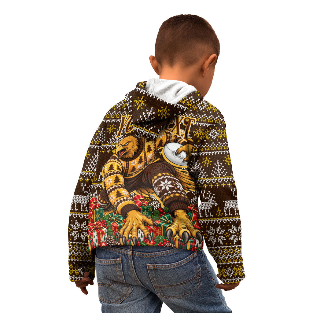 Personalized Hawks Football Christmas Kid Hoodie Australian Football Mascot - Ugly Xmas Pattern Festive
