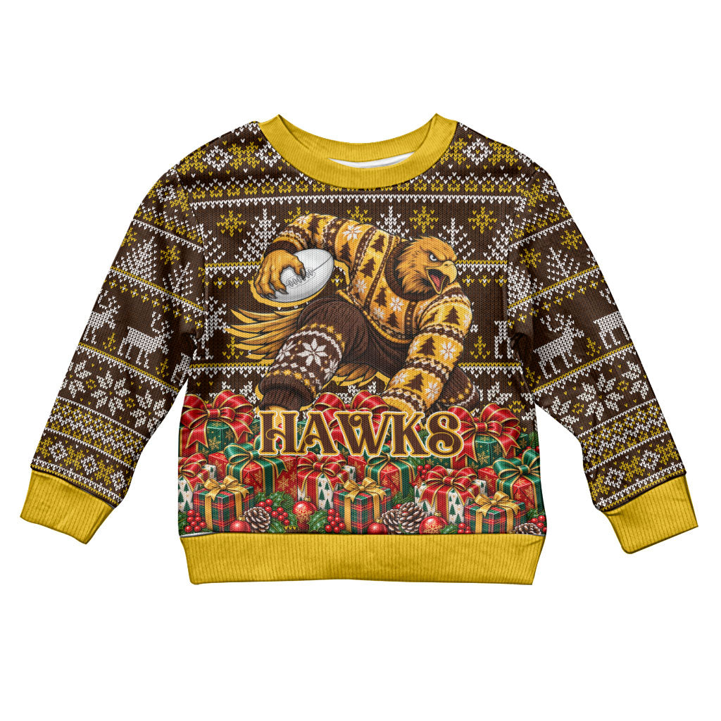 Personalized Hawks Football Christmas Kid Ugly Christmas Sweater Australian Football Mascot - Ugly Xmas Pattern Festive