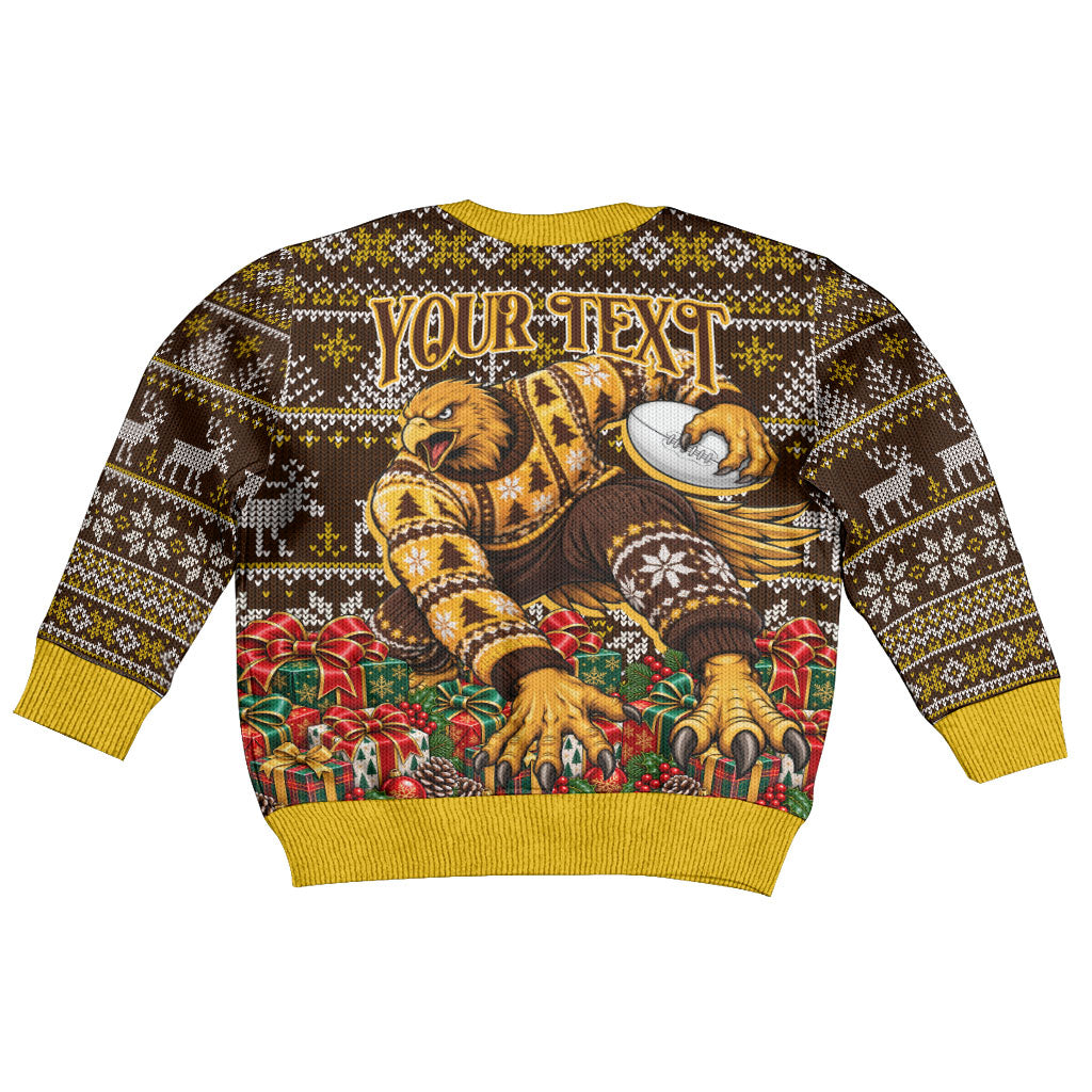 Personalized Hawks Football Christmas Kid Ugly Christmas Sweater Australian Football Mascot - Ugly Xmas Pattern Festive
