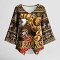 Personalized Hawks Football Christmas Kimono Sleeve Blouse Australian Football Mascot - Ugly Xmas Pattern Festive
