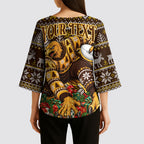 Personalized Hawks Football Christmas Kimono Sleeve Blouse Australian Football Mascot - Ugly Xmas Pattern Festive