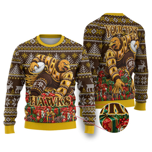 Personalized Hawks Football Christmas Ugly Christmas Sweater Australian Football Mascot - Ugly Xmas Pattern Festive