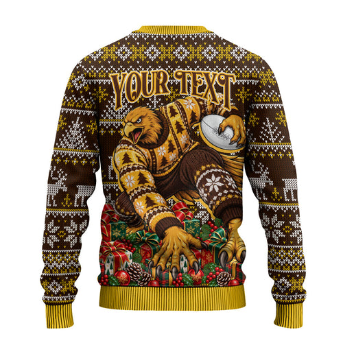 Personalized Hawks Football Christmas Ugly Christmas Sweater Australian Football Mascot - Ugly Xmas Pattern Festive