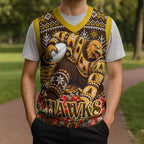Personalized Hawks Football Christmas Knitted V-Neck Vest Australian Football Mascot - Ugly Xmas Pattern Festive