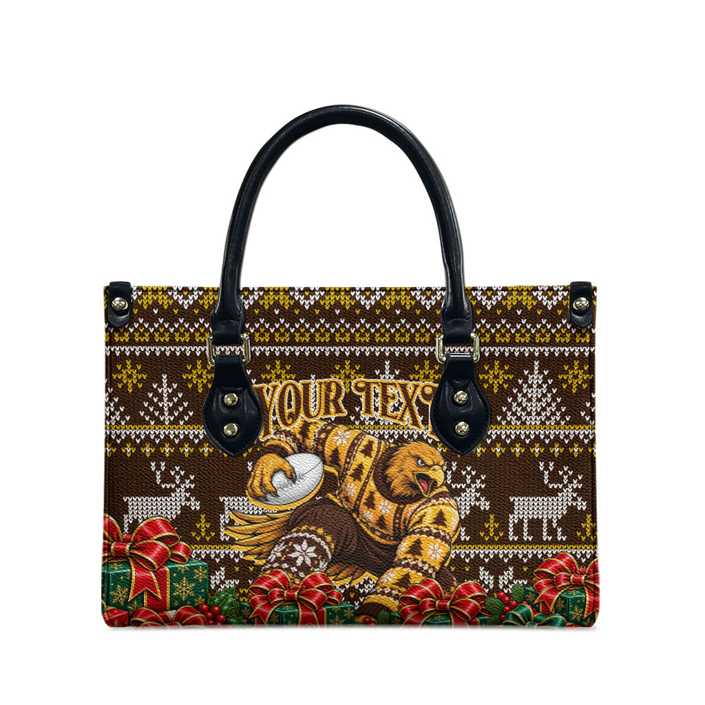 Personalized Hawks Football Christmas Leather Bag Australian Football Mascot - Ugly Xmas Pattern Festive