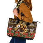 Personalized Hawks Football Christmas Leather Tote Bag Australian Football Mascot - Ugly Xmas Pattern Festive
