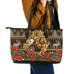 Personalized Hawks Football Christmas Leather Tote Bag Australian Football Mascot - Ugly Xmas Pattern Festive