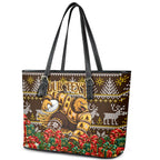 Personalized Hawks Football Christmas Leather Tote Bag Australian Football Mascot - Ugly Xmas Pattern Festive
